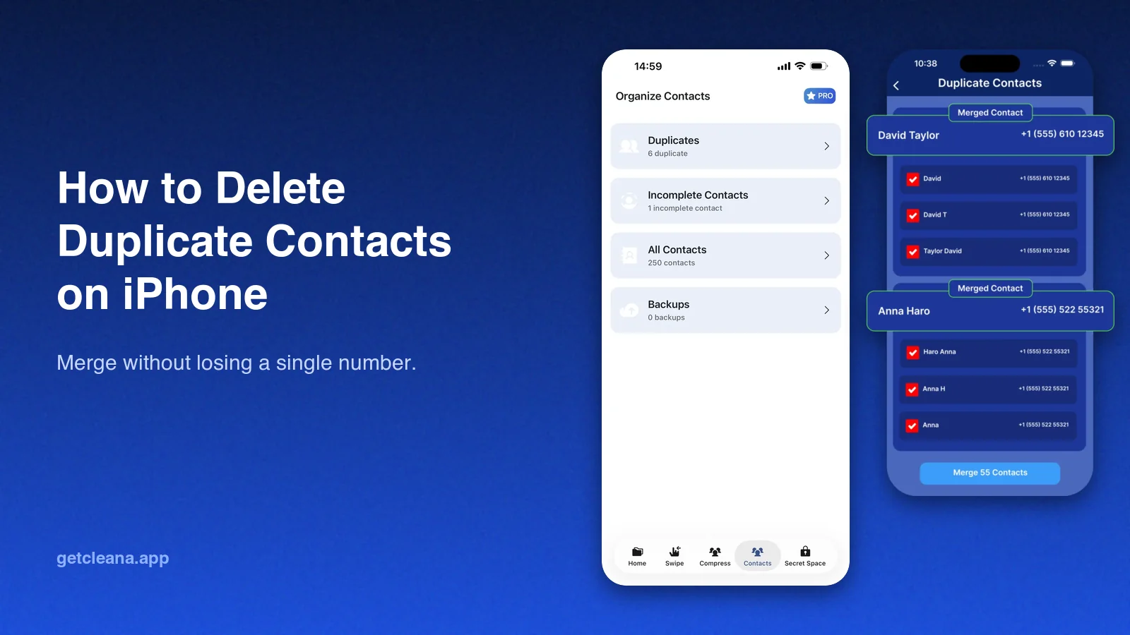 How to delete duplicate contacts on iPhone with Cleana