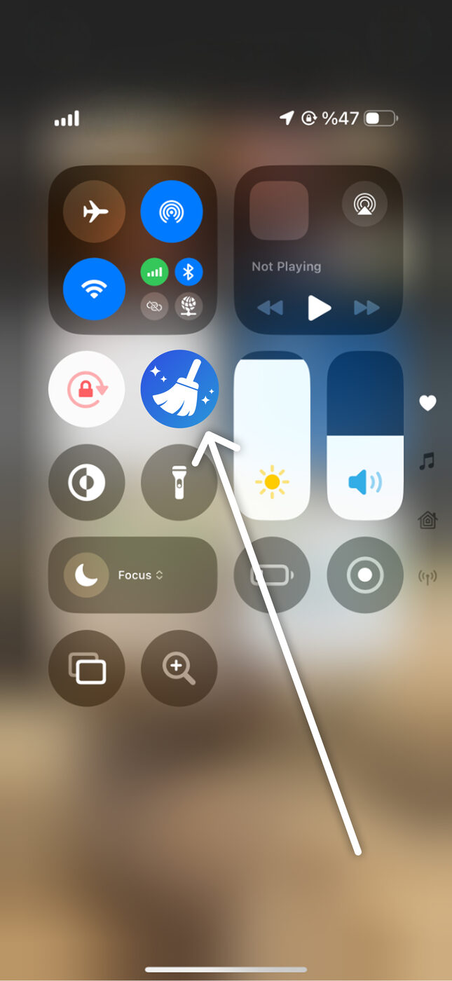 Cleana added to the iPhone Control Center for one-tap access