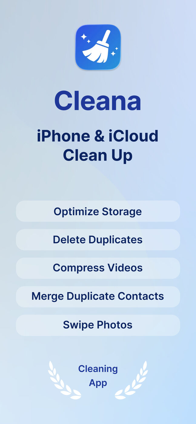 Cleana cleanup tools: optimize storage, delete duplicates, compress videos, merge contacts, swipe photos
