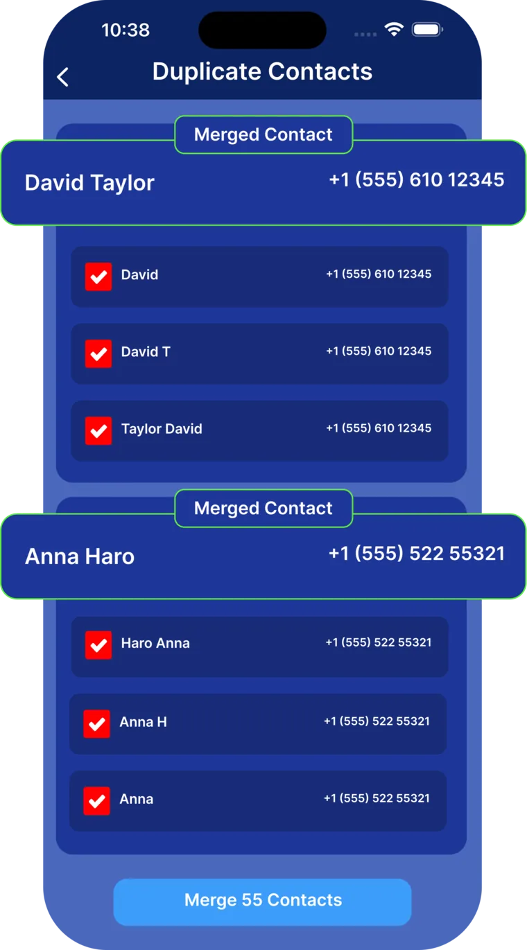 Cleana duplicate contact merger and organizer
