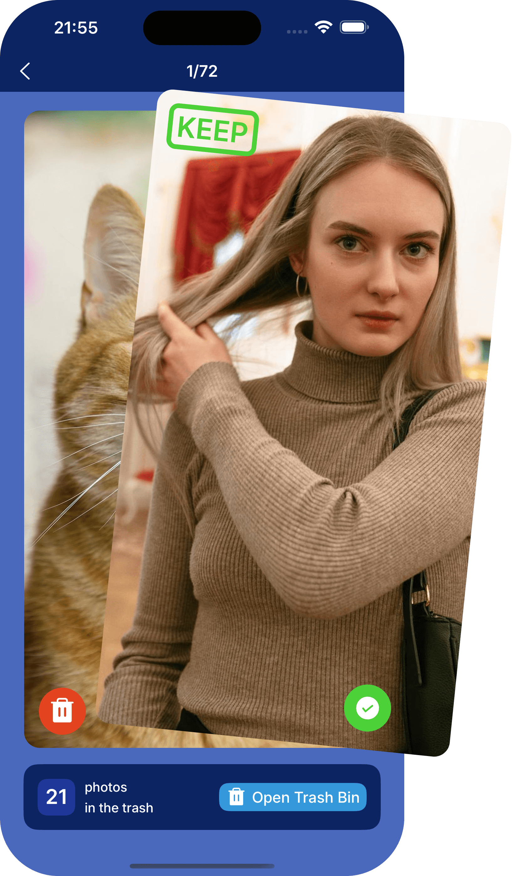 Cleana swipe interface for deleting duplicate photos