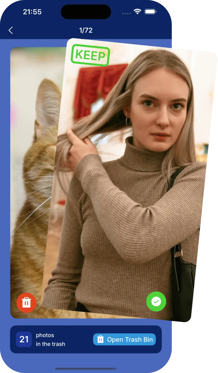 Cleana swipe interface for deleting duplicate photos
